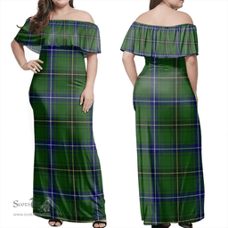 Scottish Henderson Modern Clan Tartan Off Shoulder Long Dress - Classic Scottish Plaid Tartan Plaid
