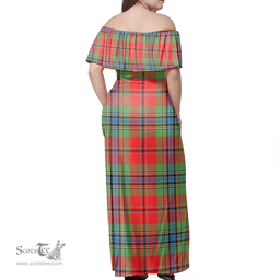 Scottish MacLean Of Duart Modern Clan Tartan Off Shoulder Long Dress - Classic Scottish Plaid Tartan Plaid