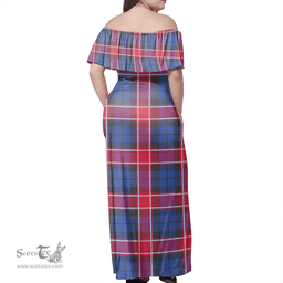 Scottish Graham Of Menteith Red Clan Tartan Off Shoulder Long Dress - Classic Scottish Plaid Tartan Plaid