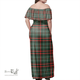 Scottish MacDiarmid Modern Clan Tartan Off Shoulder Long Dress - Classic Scottish Plaid Tartan Plaid
