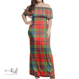 Scottish MacLean Of Duart Modern Clan Tartan Off Shoulder Long Dress - Classic Scottish Plaid Tartan Plaid