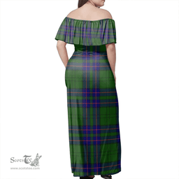Scottish Lockhart Modern Clan Tartan Off Shoulder Long Dress - Classic Scottish Plaid Tartan Plaid