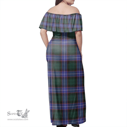 Scottish Guthrie Modern Clan Tartan Off Shoulder Long Dress - Classic Scottish Plaid Tartan Plaid