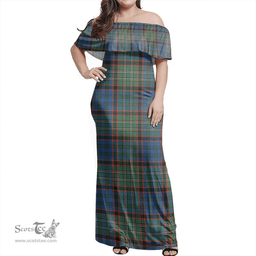 Scottish Nicolson Hunting Ancient Clan Tartan Off Shoulder Long Dress - Classic Scottish Plaid Tartan Plaid