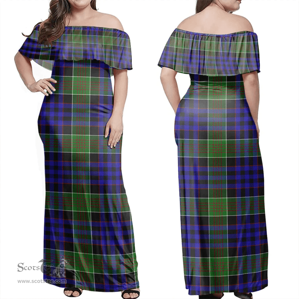 Scottish Newman Clan Tartan Off Shoulder Long Dress - Classic Scottish Plaid Tartan Plaid