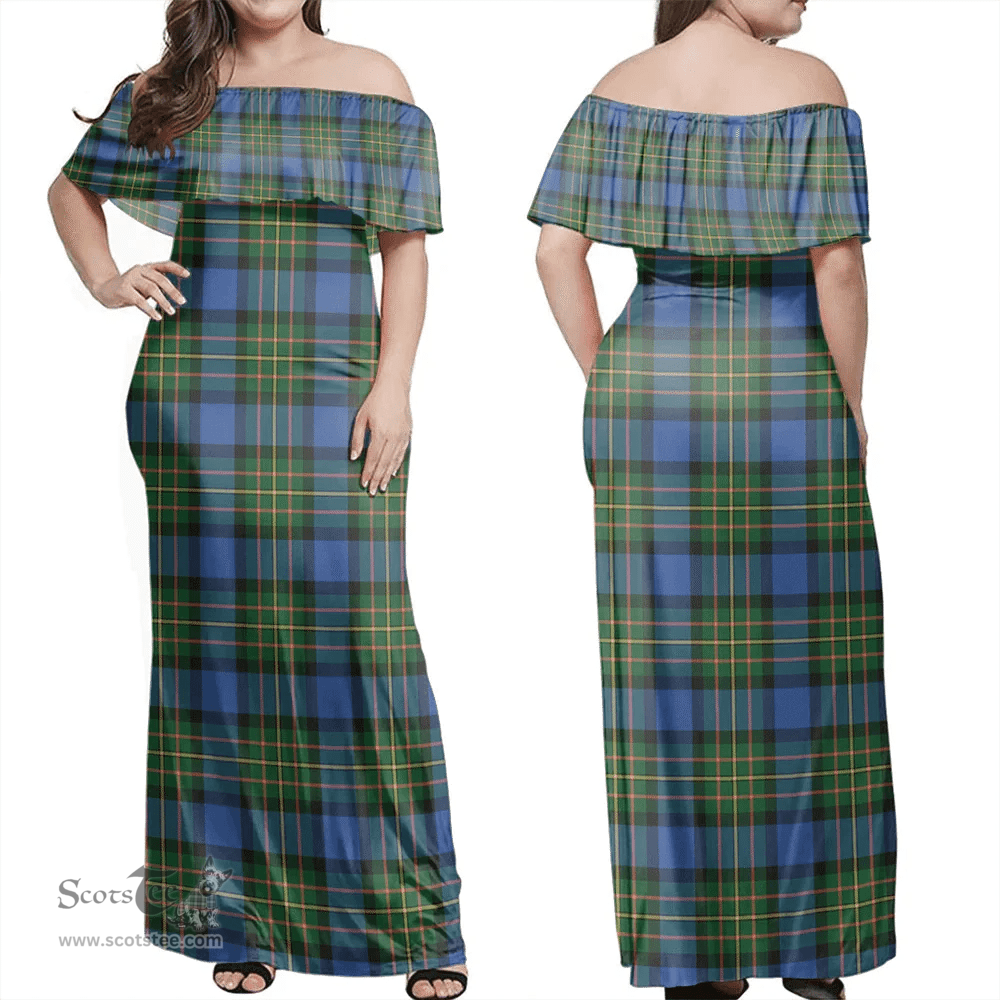 Scottish MacLaren Ancient Clan Tartan Off Shoulder Long Dress - Classic Scottish Plaid Tartan Plaid