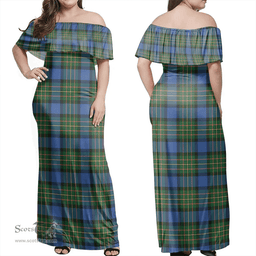 Scottish MacLaren Ancient Clan Tartan Off Shoulder Long Dress - Classic Scottish Plaid Tartan Plaid