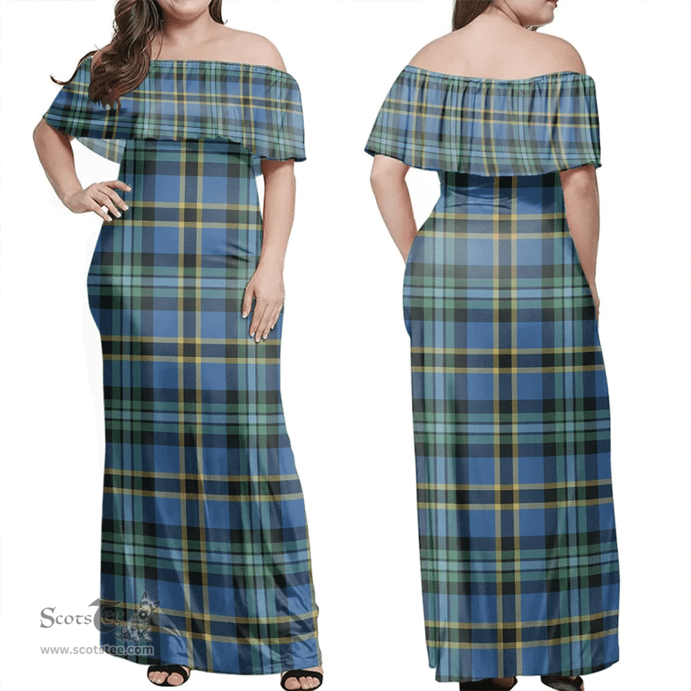 Scottish Weir Ancient Clan Tartan Off Shoulder Long Dress - Classic Scottish Plaid Tartan Plaid