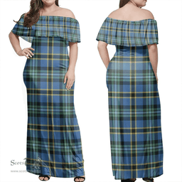 Scottish Weir Ancient Clan Tartan Off Shoulder Long Dress - Classic Scottish Plaid Tartan Plaid