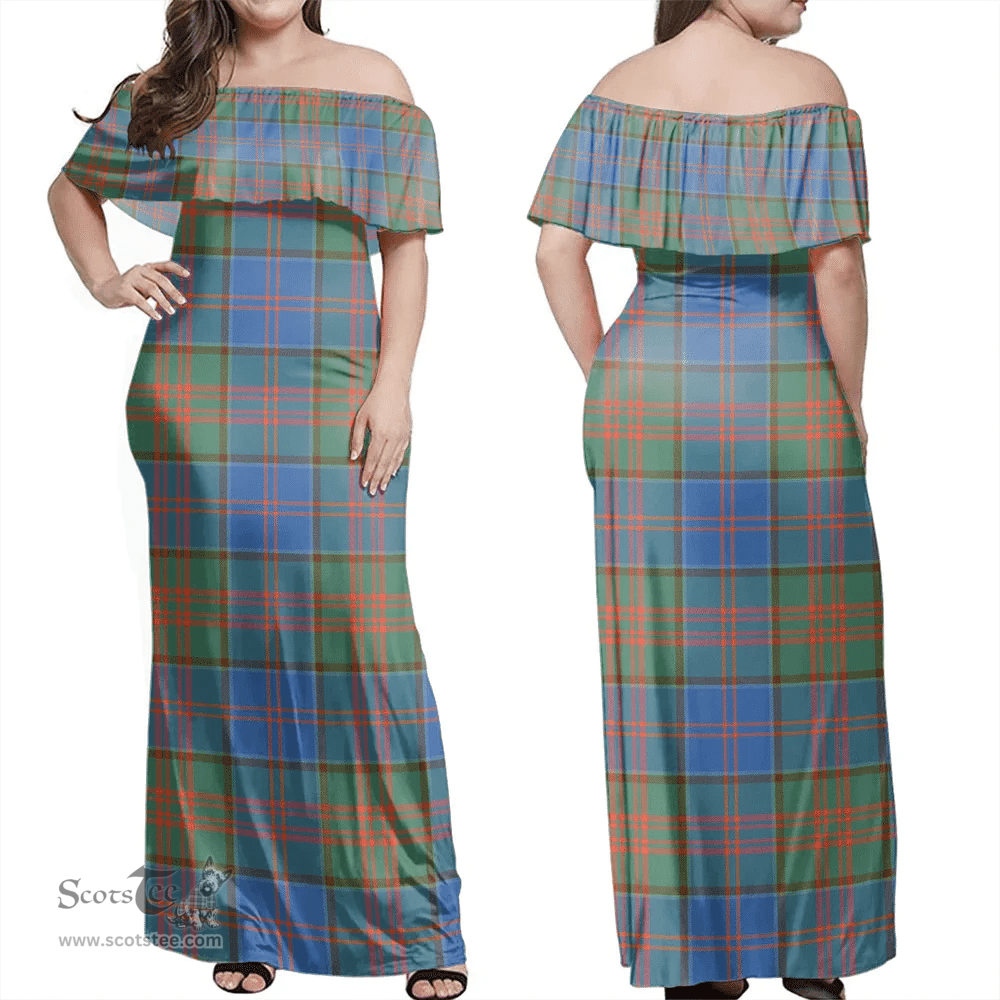 Scottish Stewart Of Appin Hunting Ancient Clan Tartan Off Shoulder Long Dress - Classic Scottish Plaid Tartan Plaid