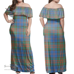 Scottish Stewart Of Appin Hunting Ancient Clan Tartan Off Shoulder Long Dress - Classic Scottish Plaid Tartan Plaid