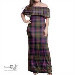 Scottish MacDonald Modern Clan Tartan Off Shoulder Long Dress - Classic Scottish Plaid Tartan Plaid