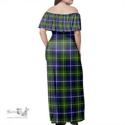Scottish MacNeill Of Barra Modern Clan Tartan Off Shoulder Long Dress - Classic Scottish Plaid Tartan Plaid