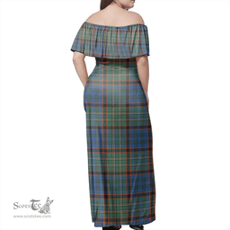Scottish Nicolson Hunting Ancient Clan Tartan Off Shoulder Long Dress - Classic Scottish Plaid Tartan Plaid