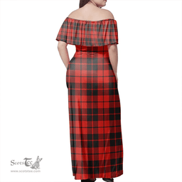 Scottish Ettrick District Clan Tartan Off Shoulder Long Dress - Classic Scottish Plaid Tartan Plaid