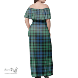 Scottish MacCallum Ancient Clan Tartan Off Shoulder Long Dress - Classic Scottish Plaid Tartan Plaid