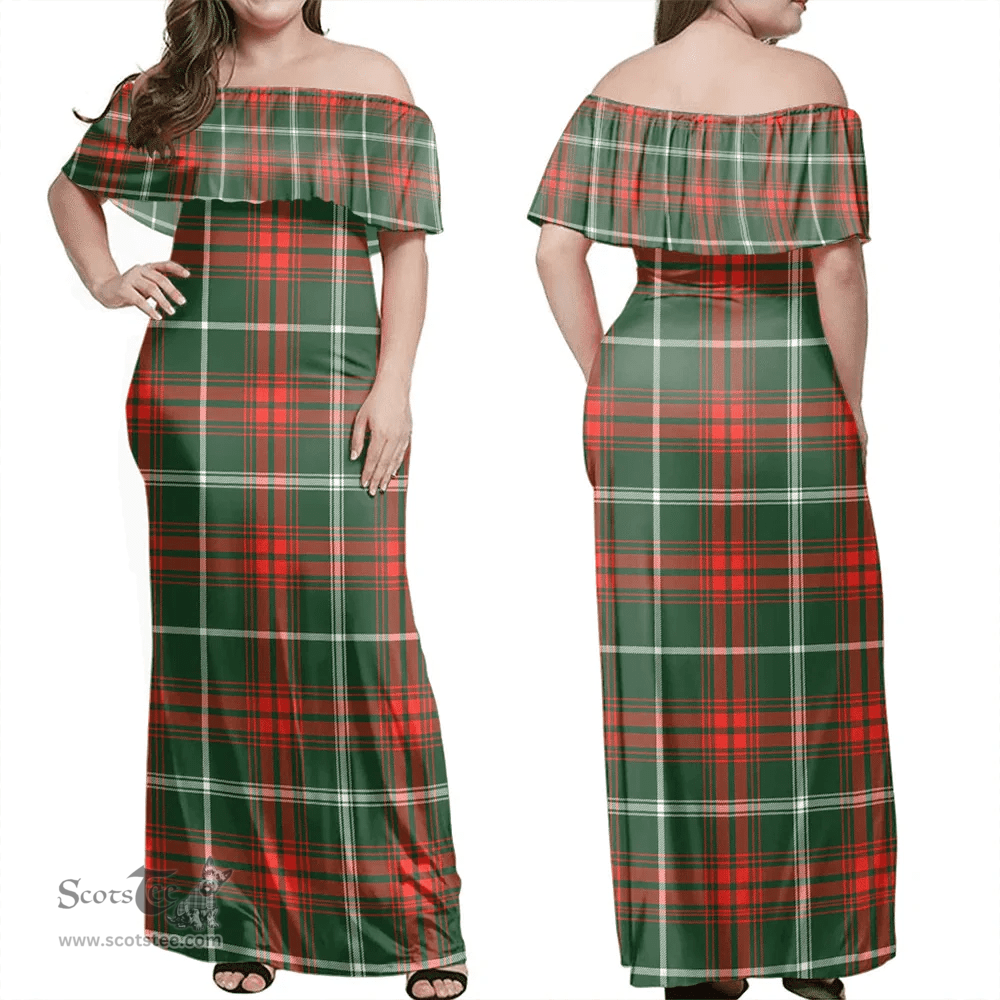 Scottish Prince Of Wales Clan Tartan Off Shoulder Long Dress - Classic Scottish Plaid Tartan Plaid