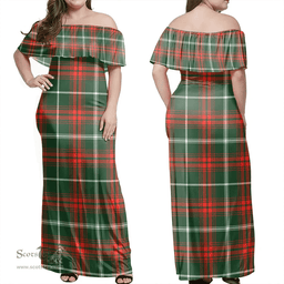 Scottish Prince Of Wales Clan Tartan Off Shoulder Long Dress - Classic Scottish Plaid Tartan Plaid