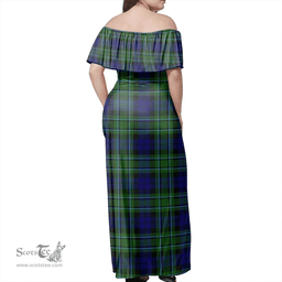 Scottish MacCallum Modern Clan Tartan Off Shoulder Long Dress - Classic Scottish Plaid Tartan Plaid
