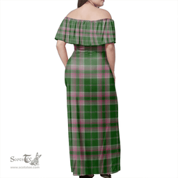 Scottish Gray Hunting Clan Tartan Off Shoulder Long Dress - Classic Scottish Plaid Tartan Plaid