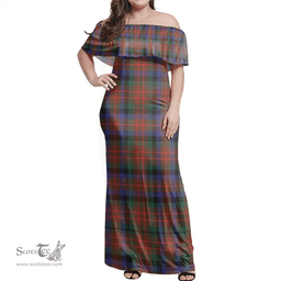 Scottish MacDuff Hunting Modern Clan Tartan Off Shoulder Long Dress - Classic Scottish Plaid Tartan Plaid
