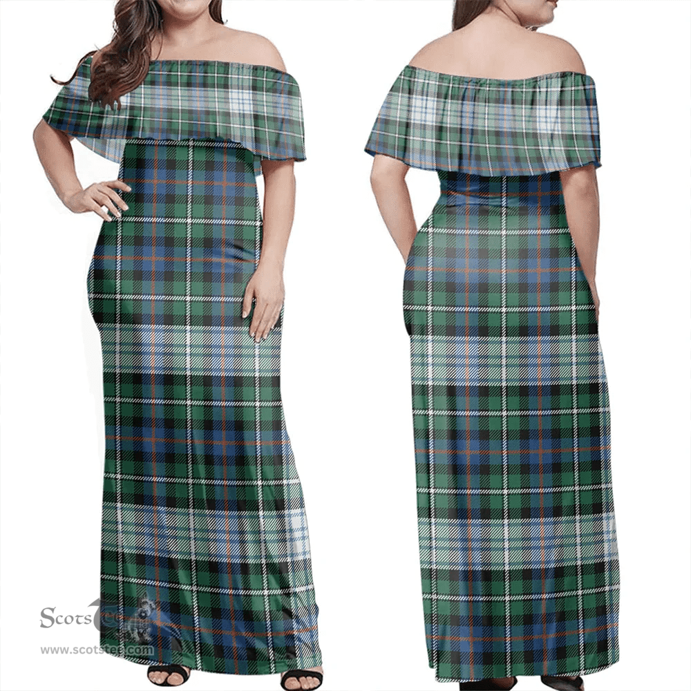 Scottish MacKenzie Dress Ancient Clan Tartan Off Shoulder Long Dress - Classic Scottish Plaid Tartan Plaid