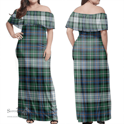 Scottish MacKenzie Dress Ancient Clan Tartan Off Shoulder Long Dress - Classic Scottish Plaid Tartan Plaid