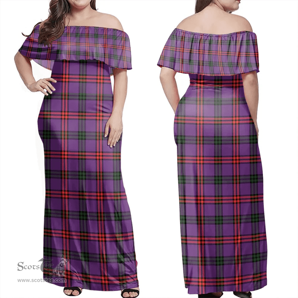 Scottish Montgomery Modern Clan Tartan Off Shoulder Long Dress - Classic Scottish Plaid Tartan Plaid