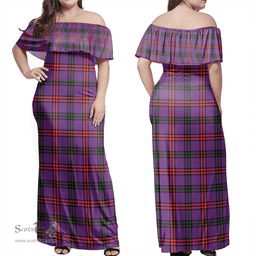 Scottish Montgomery Modern Clan Tartan Off Shoulder Long Dress - Classic Scottish Plaid Tartan Plaid