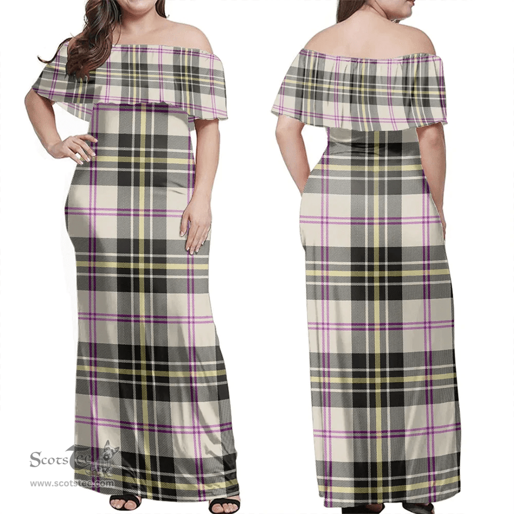 Scottish MacPherson Dress Ancient Clan Tartan Off Shoulder Long Dress - Classic Scottish Plaid Tartan Plaid