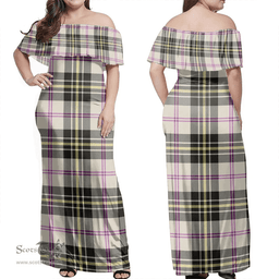 Scottish MacPherson Dress Ancient Clan Tartan Off Shoulder Long Dress - Classic Scottish Plaid Tartan Plaid