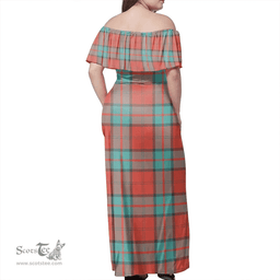 Scottish Dunbar Ancient Clan Tartan Off Shoulder Long Dress - Classic Scottish Plaid Tartan Plaid