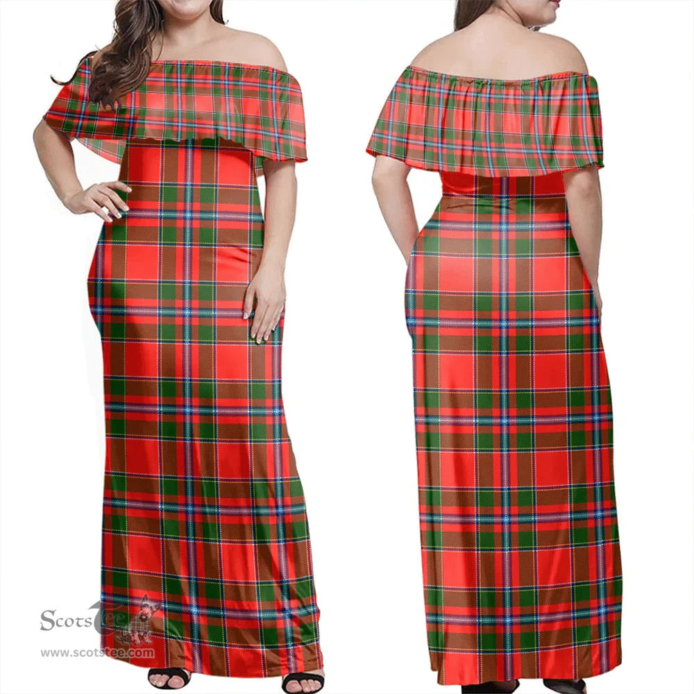 Scottish Perthshire District Clan Tartan Off Shoulder Long Dress - Classic Scottish Plaid Tartan Plaid