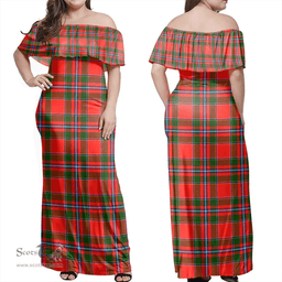 Scottish Perthshire District Clan Tartan Off Shoulder Long Dress - Classic Scottish Plaid Tartan Plaid