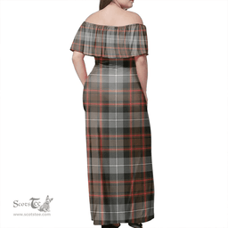Scottish MacRae Hunting Weathered Clan Tartan Off Shoulder Long Dress - Classic Scottish Plaid Tartan Plaid
