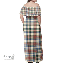 Scottish Stewart Dress Ancient Clan Tartan Off Shoulder Long Dress - Classic Scottish Plaid Tartan Plaid