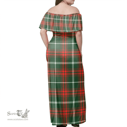 Scottish Prince Of Wales Clan Tartan Off Shoulder Long Dress - Classic Scottish Plaid Tartan Plaid
