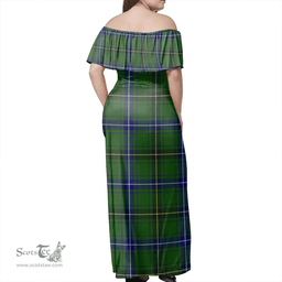 Scottish Henderson Modern Clan Tartan Off Shoulder Long Dress - Classic Scottish Plaid Tartan Plaid