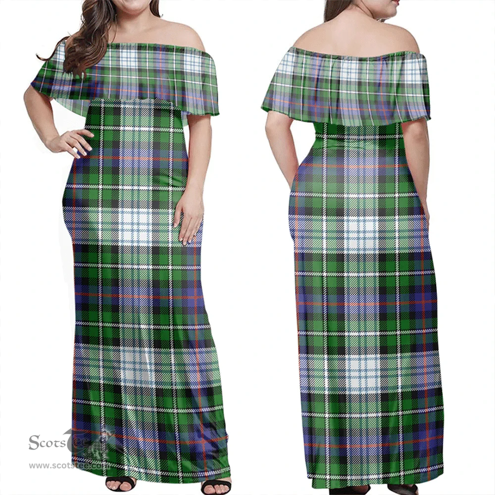 Scottish MacKenzie Dress Modern Clan Tartan Off Shoulder Long Dress - Classic Scottish Plaid Tartan Plaid