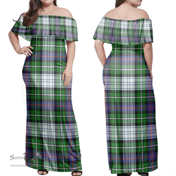 Scottish MacKenzie Dress Modern Clan Tartan Off Shoulder Long Dress - Classic Scottish Plaid Tartan Plaid