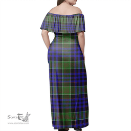 Scottish Newman Clan Tartan Off Shoulder Long Dress - Classic Scottish Plaid Tartan Plaid