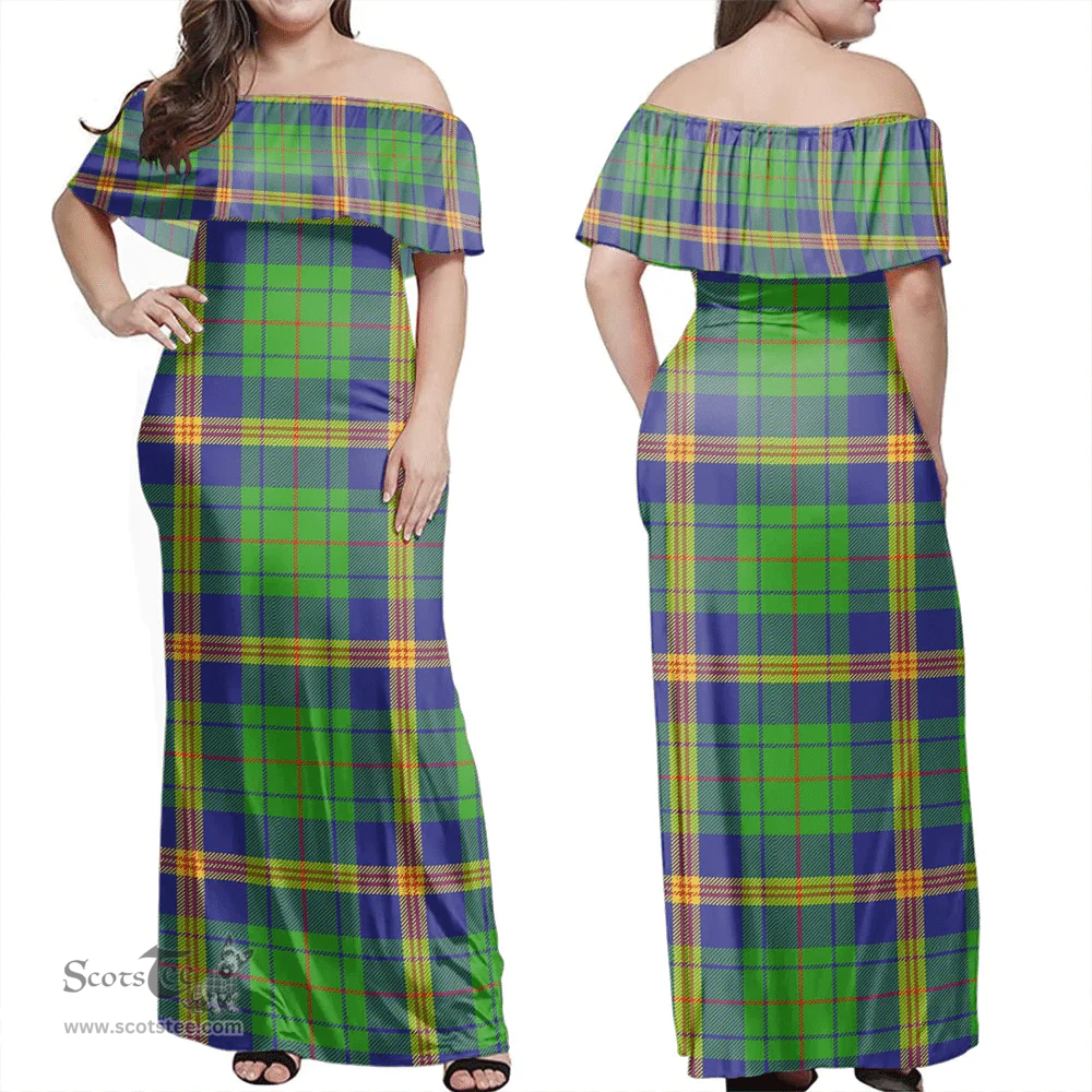 Scottish New Mexico Clan Tartan Off Shoulder Long Dress - Classic Scottish Plaid Tartan Plaid