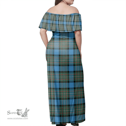 Scottish Fergusson Ancient Clan Tartan Off Shoulder Long Dress - Classic Scottish Plaid Tartan Plaid