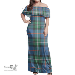 Scottish MacPhail Hunting Ancient Clan Tartan Off Shoulder Long Dress - Classic Scottish Plaid Tartan Plaid