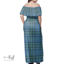 Scottish Matheson Hunting Ancient Clan Tartan Off Shoulder Long Dress - Classic Scottish Plaid Tartan Plaid