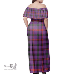 Scottish Montgomery Modern Clan Tartan Off Shoulder Long Dress - Classic Scottish Plaid Tartan Plaid