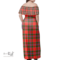 Scottish Perthshire District Clan Tartan Off Shoulder Long Dress - Classic Scottish Plaid Tartan Plaid