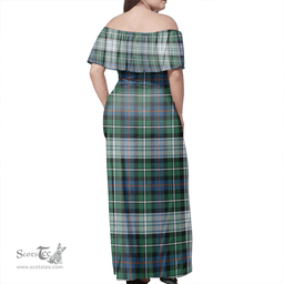 Scottish MacKenzie Dress Ancient Clan Tartan Off Shoulder Long Dress - Classic Scottish Plaid Tartan Plaid
