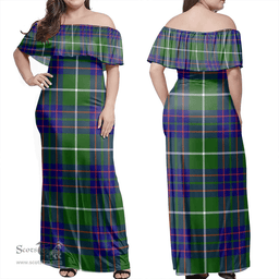 Scottish MacIntyre Hunting Modern Clan Tartan Off Shoulder Long Dress - Classic Scottish Plaid Tartan Plaid