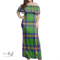 Scottish New Mexico Clan Tartan Off Shoulder Long Dress - Classic Scottish Plaid Tartan Plaid